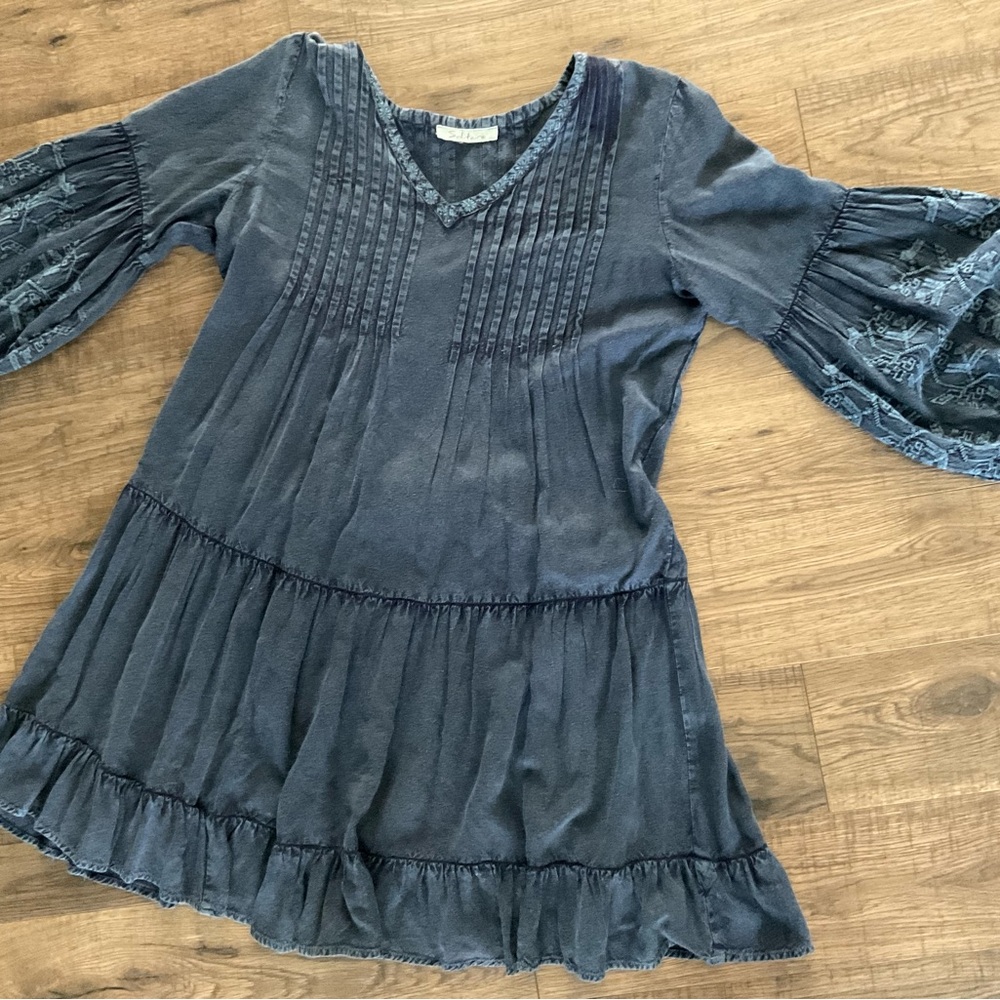 Navy Peasant dress, ballon sleeve, full skirting dress, large